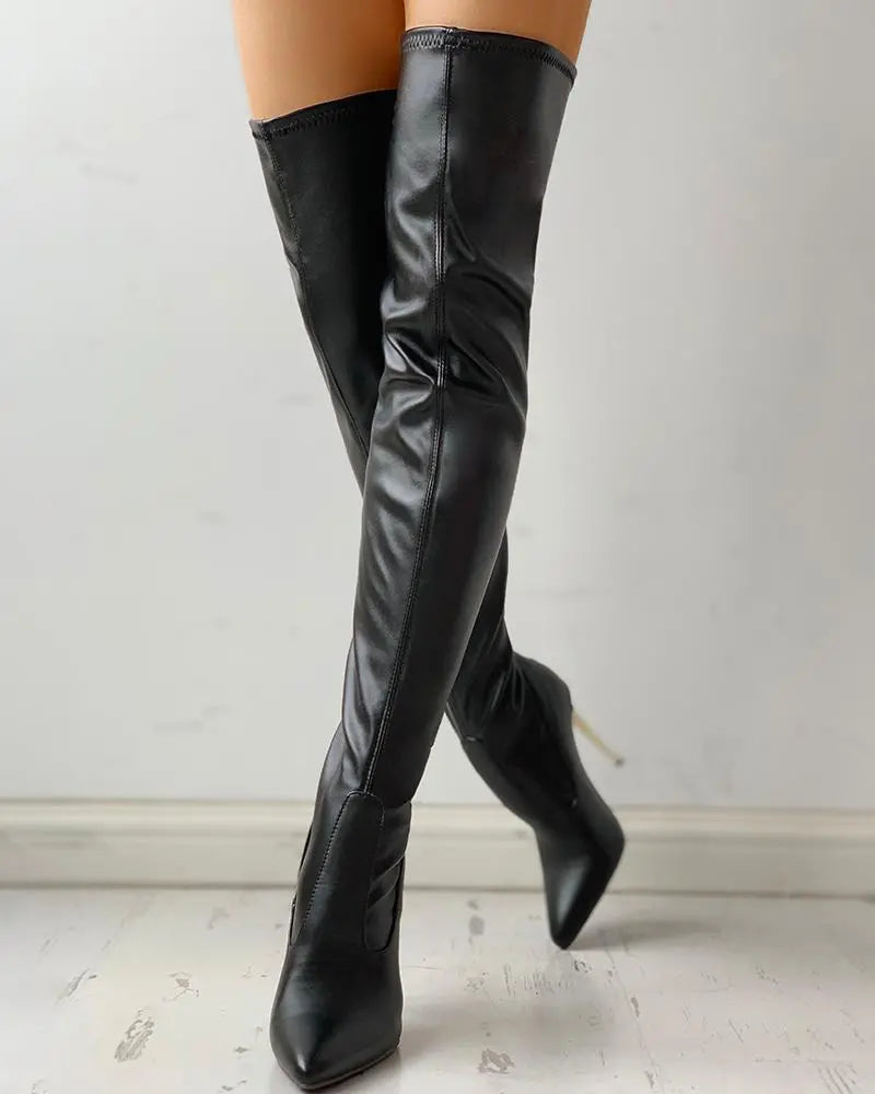 Mara | Bottes cuissardes à talon doré et détail zip