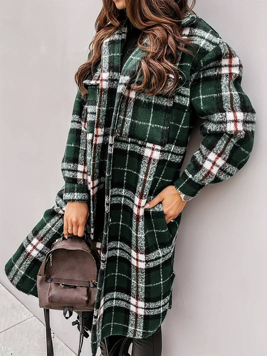 Stijlvolle Warme Dames Ruit Wollen Jacket Met Knopen