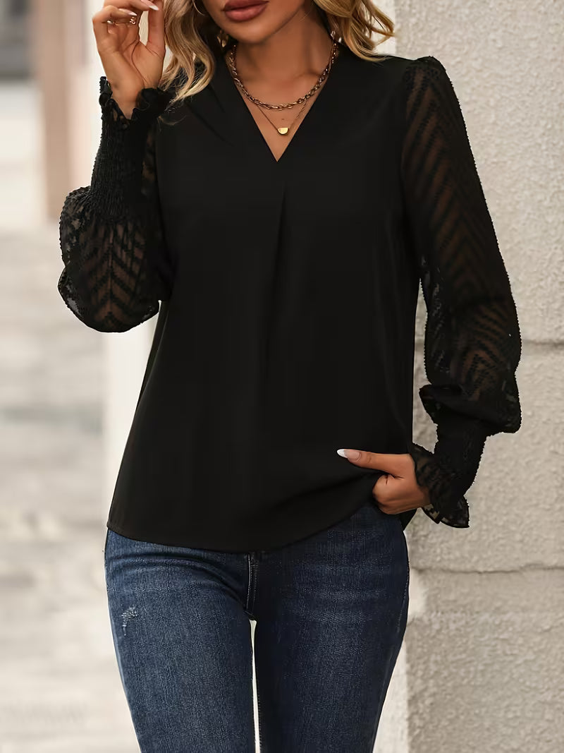 Elegante Dames Blouse met V-hals en Lange Mouwen
