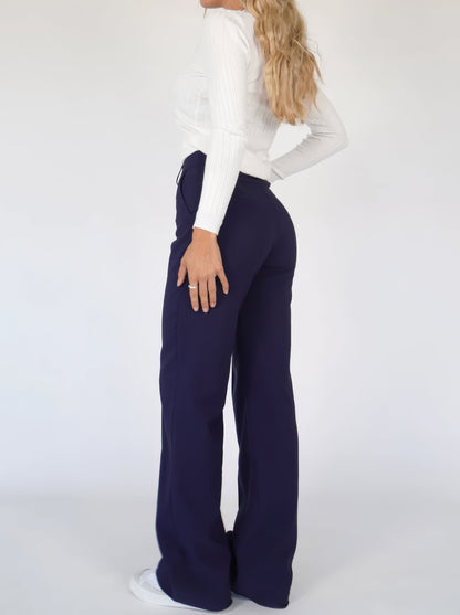 Stijlvolle Dames Pantalon met Hoge Taille en Wijde Pijpen