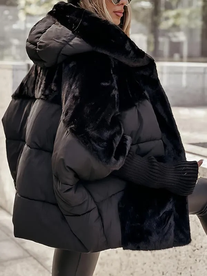 Oversized Gewatteerde Dames Puffer Jas met Imitatiebont en Capuchon