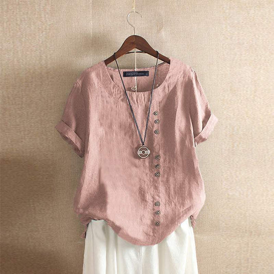 Lia | Casual Linnen Top met Asymmetrische Knopen