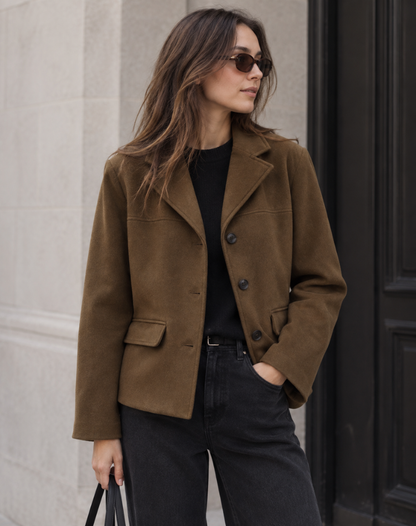 Blazer oversize pour femme en suédine avec revers et fermeture boutonnée
