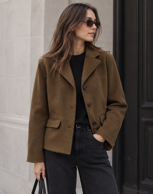 Oversized Dames Blazer van Suède Look met Revers en Knoopsluiting