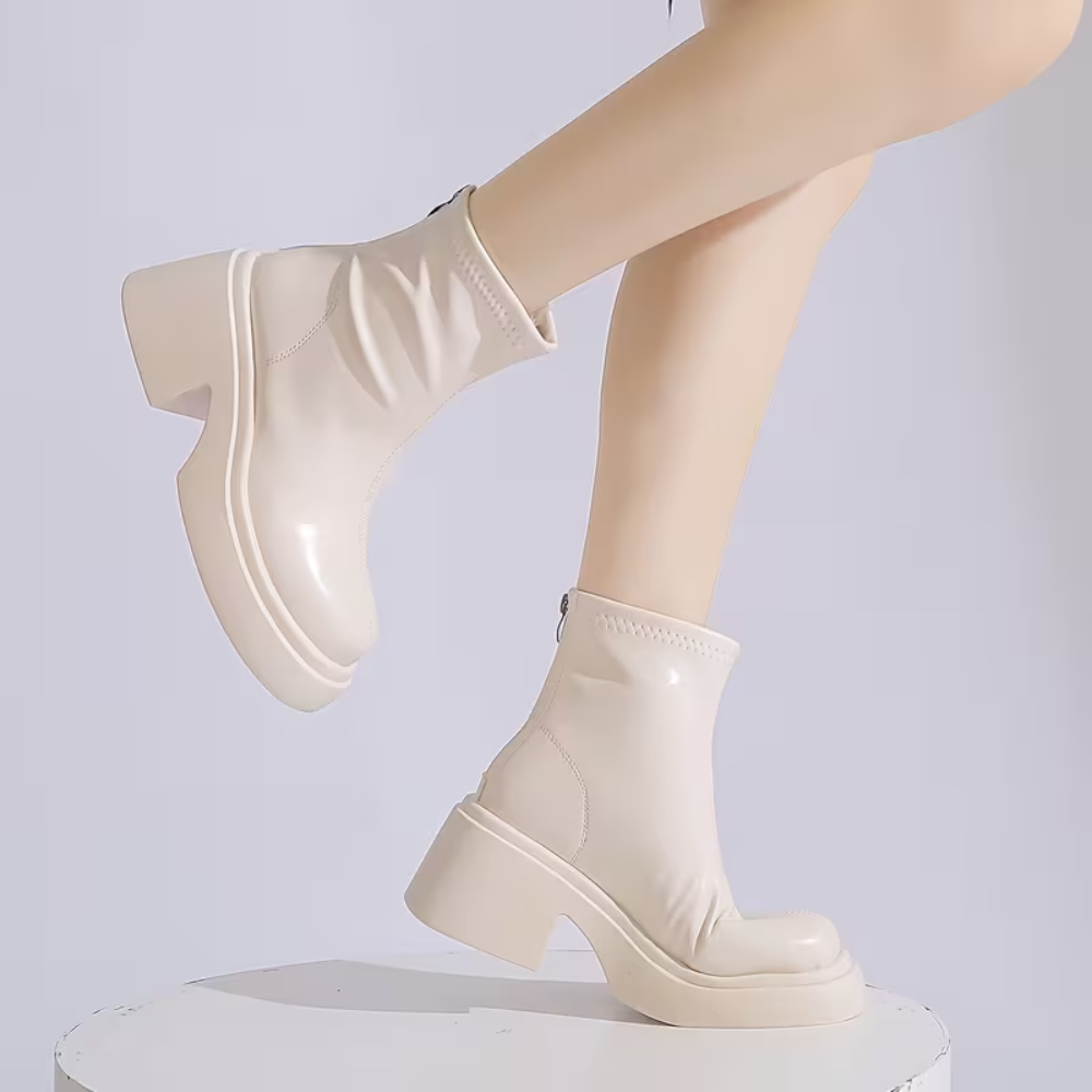 Elegant Women's Leather Ankle Boots With Warm Lining And Zipper