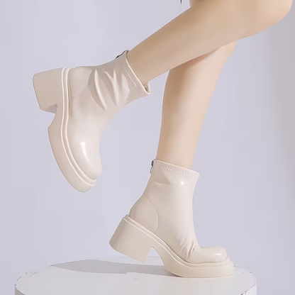 Elegant Women's Leather Ankle Boots With Warm Lining And Zipper