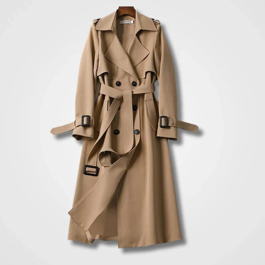 Lange Elegante Dames Trenchcoat Met Ceintuur