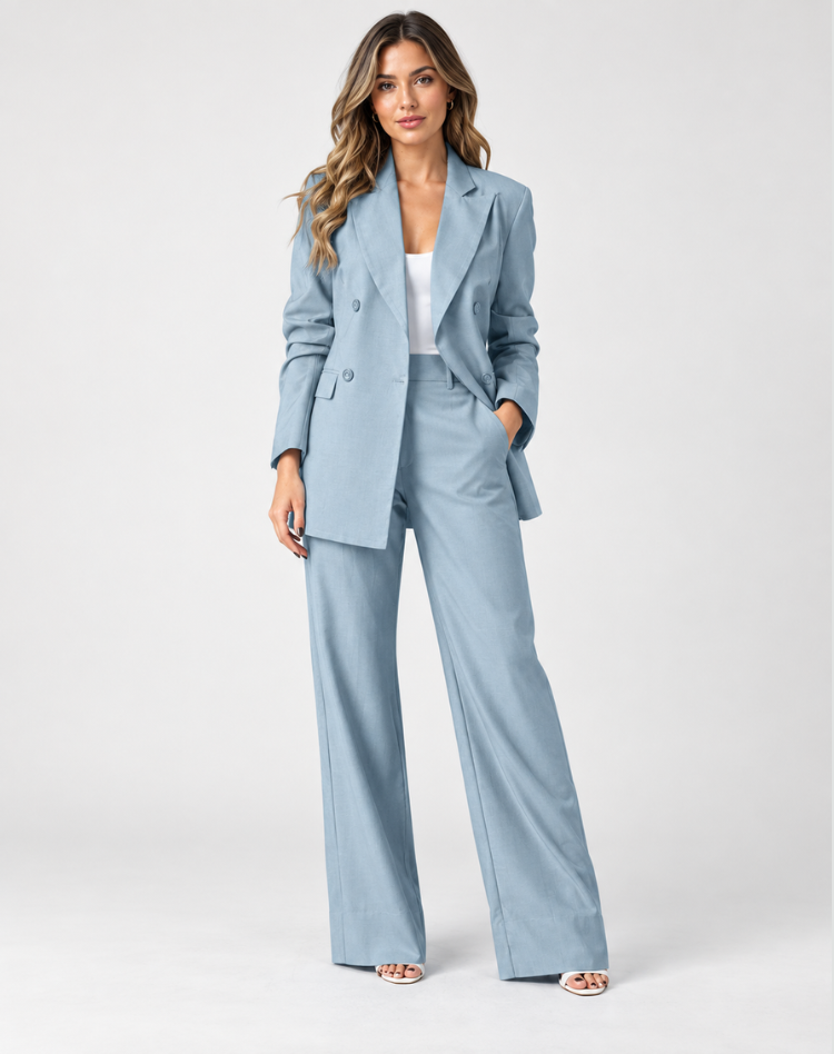 Ensemble blazer bleu élégant pour femmes avec pantalon et gilet