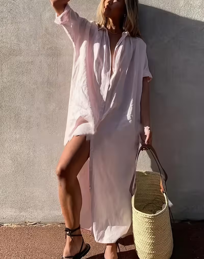 Kay | Airy Linen Beach Dress with Button Closure