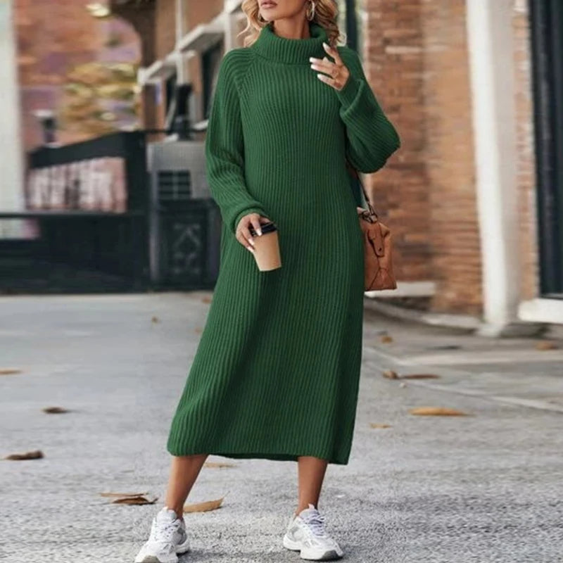 Warme Comfortabele Dames Maxi Sweater Jurk met Col
