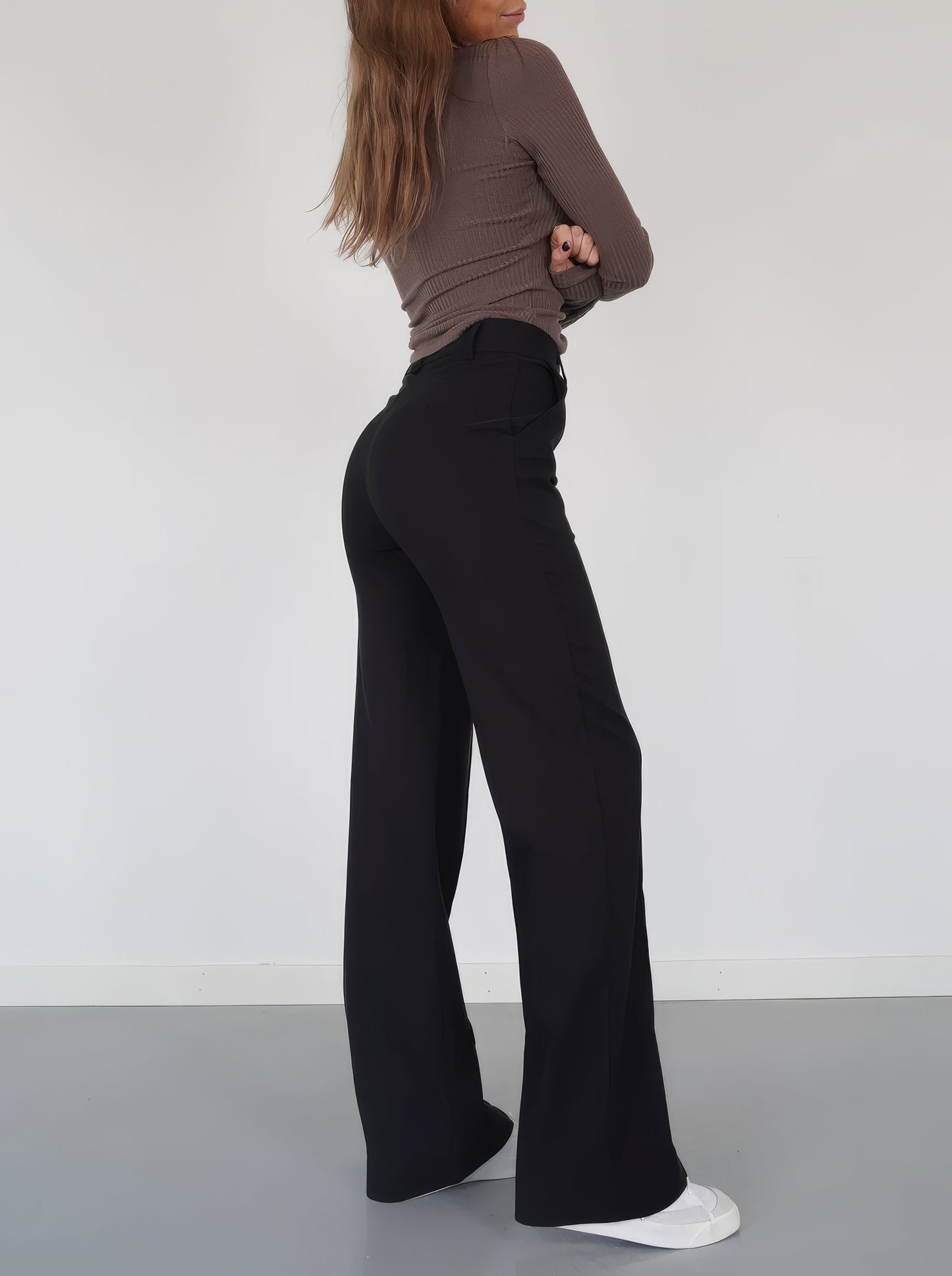 Stijlvolle Dames Pantalon met Hoge Taille en Wijde Pijpen