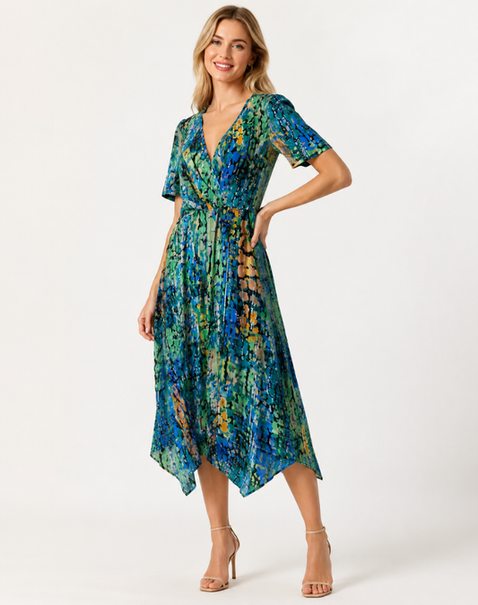 Midi Jurk voor Vrouwen met Bloemenprint en V-hals