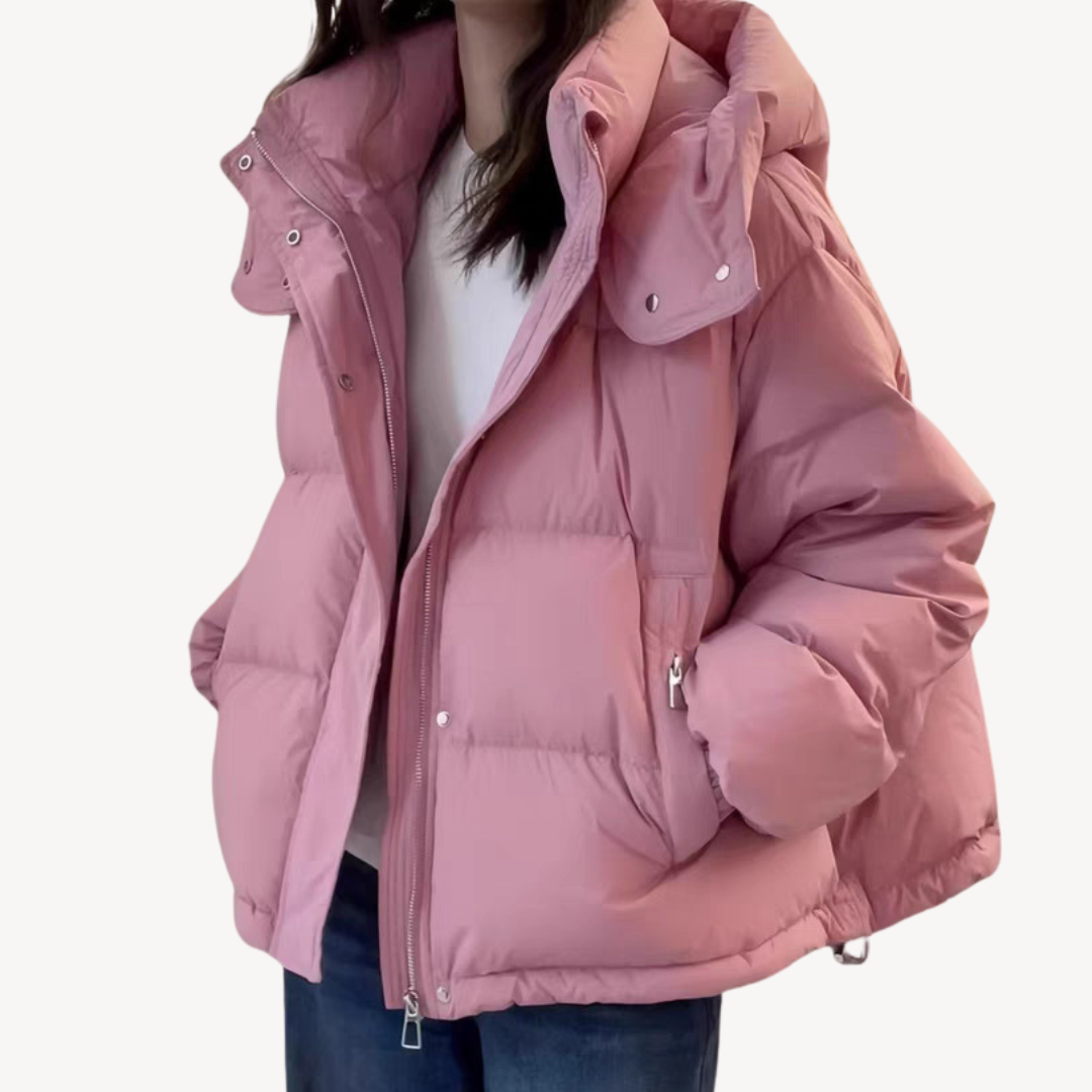Oversized Dames Puffer Jas met Hoge Kraag en Rits