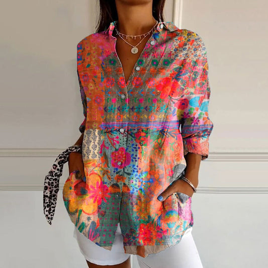 Dita | Losvallende Blouse met Artistieke Print