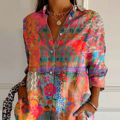 Dita | Losvallende Blouse met Artistieke Print