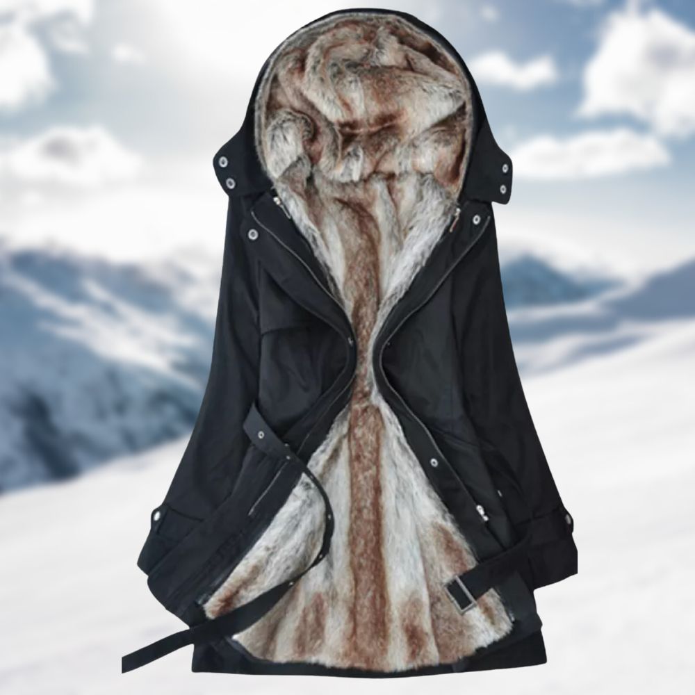 Warme gevoerde dames parka met ceintuur en chique details