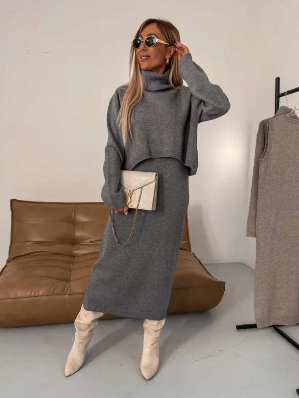 Elegante Comfortabele Gebreide Dames Set met Coltrui