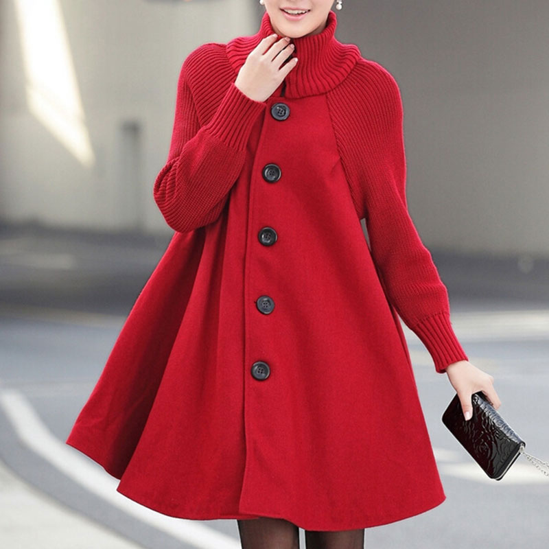 Elegant Warm Long Women's Coat with Turtleneck