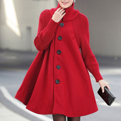 Elegant Warm Long Women's Coat with Turtleneck