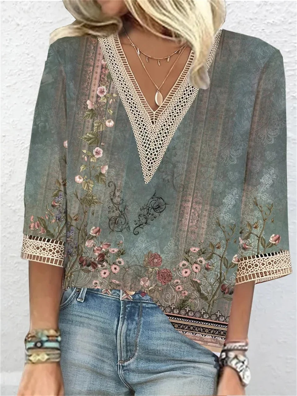 Esther | Glamorous Tunic with Lace and Gold Accents