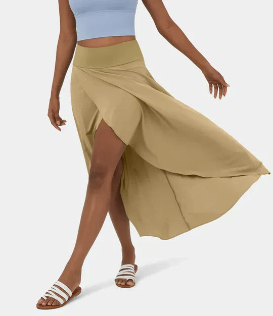 Luchtige Zomer Midi Rok Met Hoge Taille En Split Voor Dames