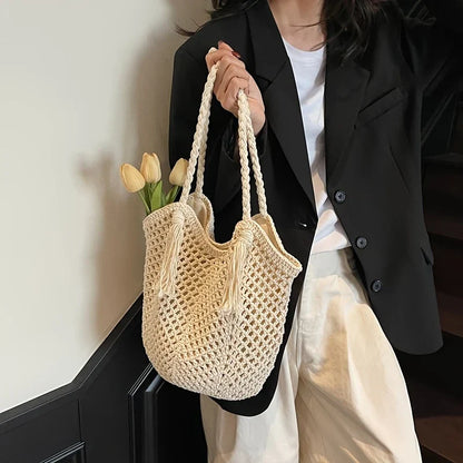 Sac d'épaule bohème d'été pour femmes avec poignées tressées