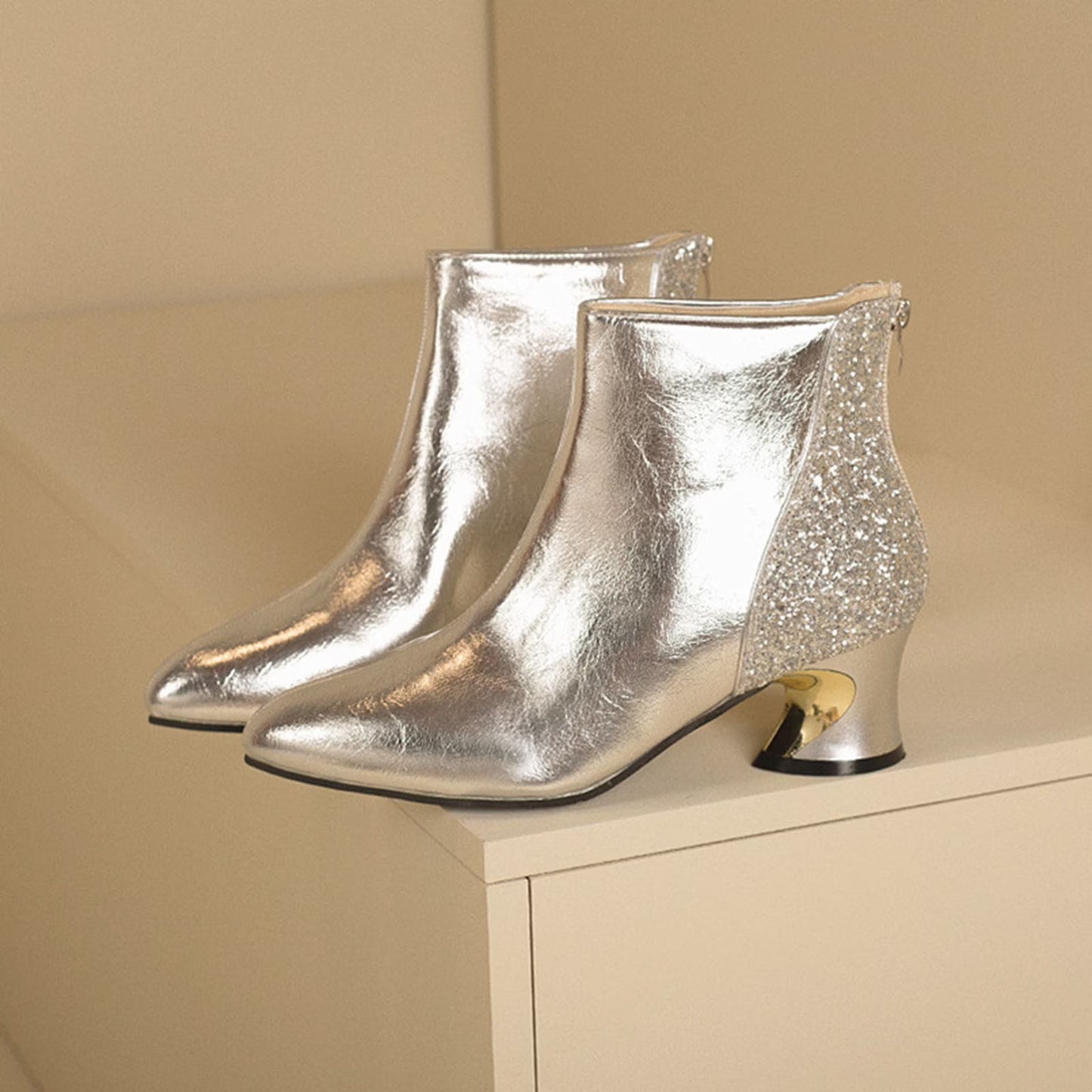 Sky | Zilveren Metallic Enkellaarsjes