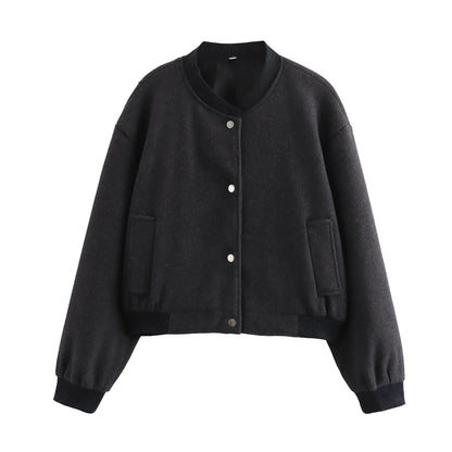Stijlvolle Dames Cropped Bomberjack met Drukknopen