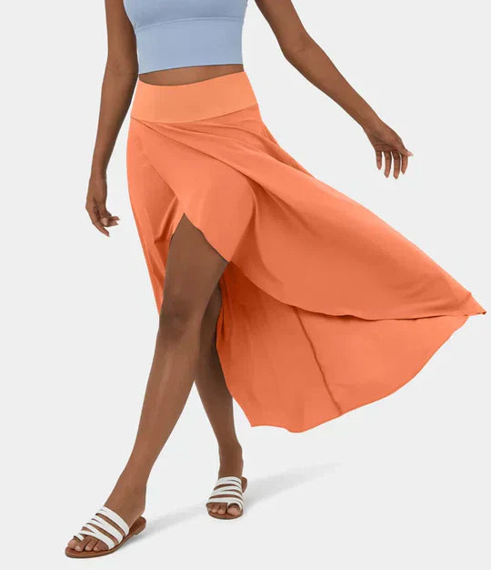 Luchtige Zomer Midi Rok Met Hoge Taille En Split Voor Dames