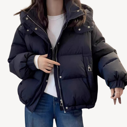 Oversized Dames Puffer Jas met Hoge Kraag en Rits