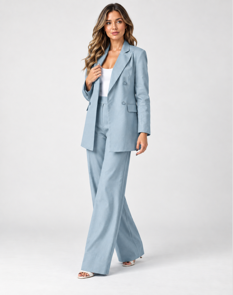 Ensemble blazer bleu élégant pour femmes avec pantalon et gilet
