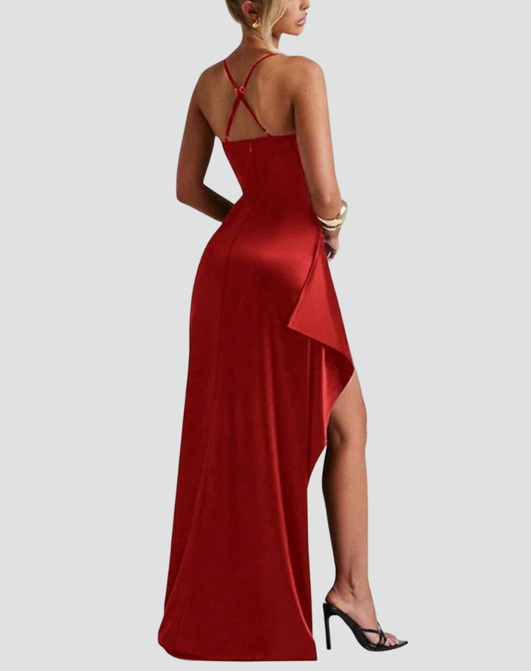 Elegante verfijnde dames avond jurk met split