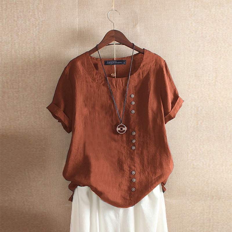 Lia | Casual Linnen Top met Asymmetrische Knopen