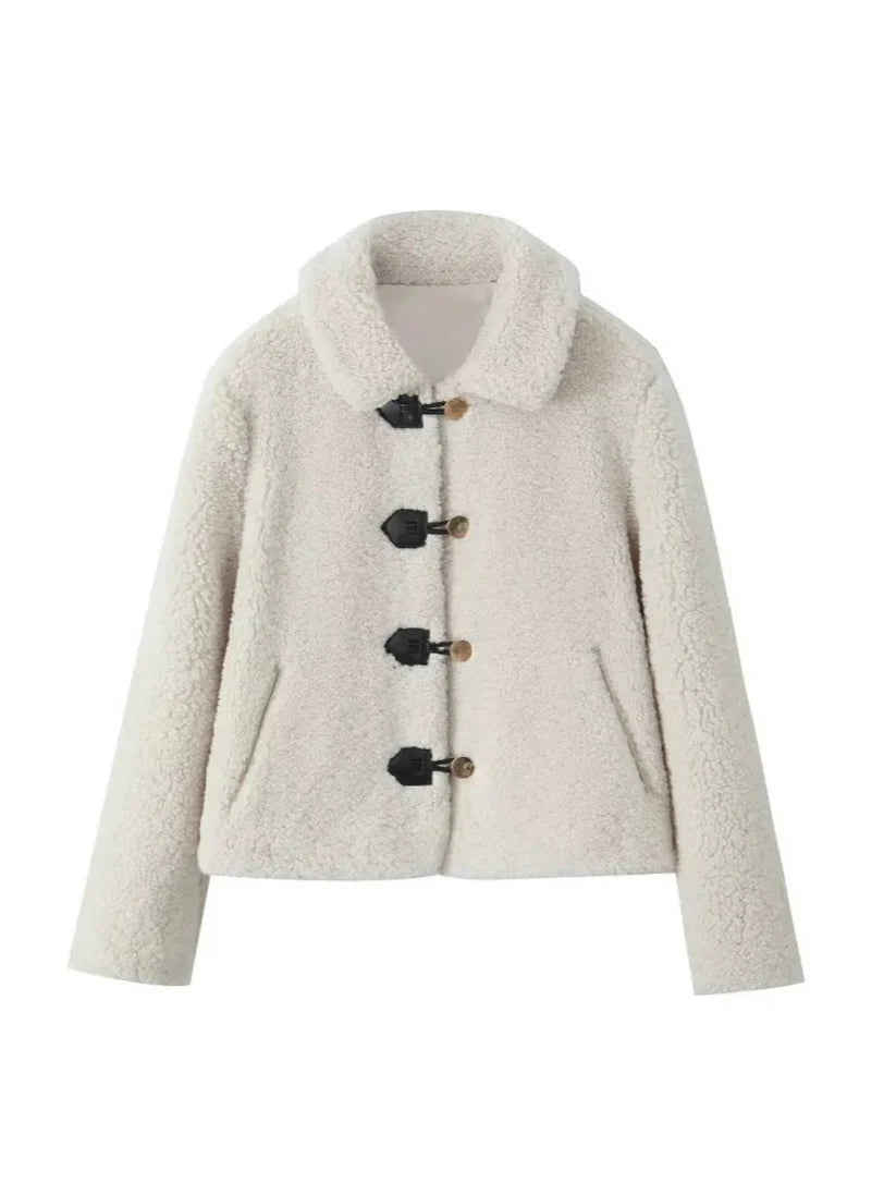 Zachte Warme Teddy Dames Jas met Knopen