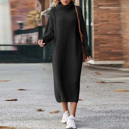 Warme Comfortabele Dames Maxi Sweater Jurk met Col