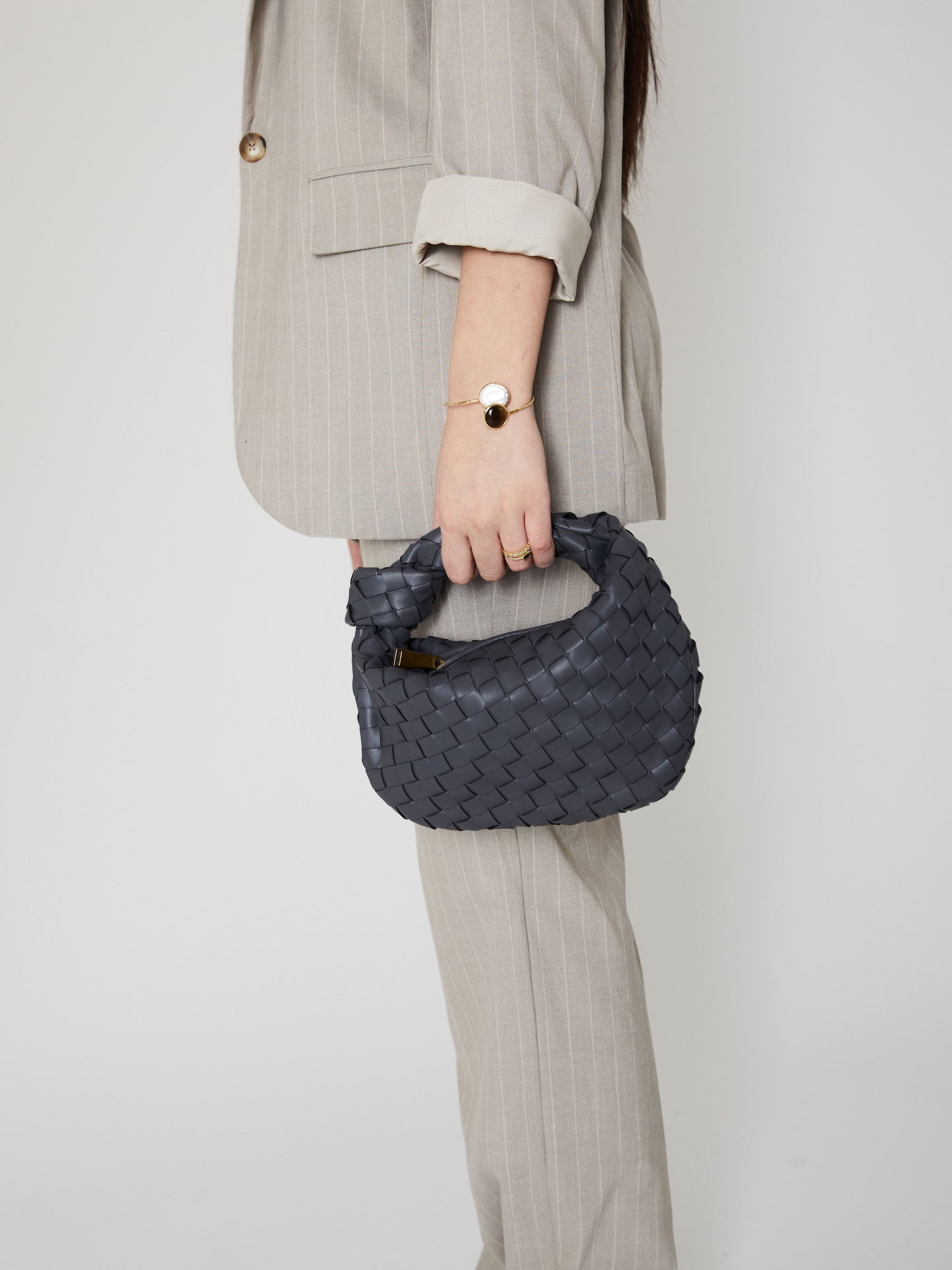 Viola | Elegant Dark Gray Woven Handbag