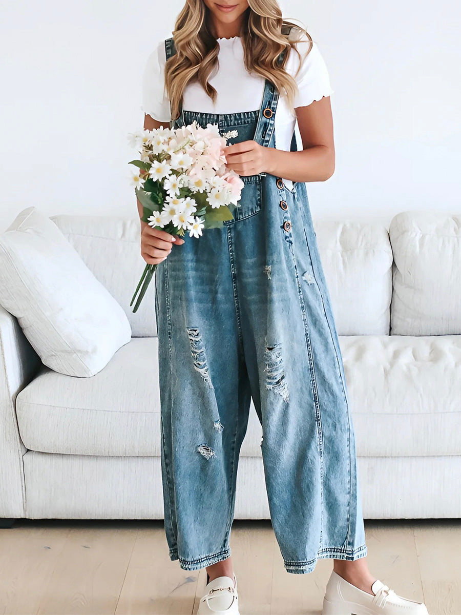 Comfortabele oversized jumpsuit met vintage denim look