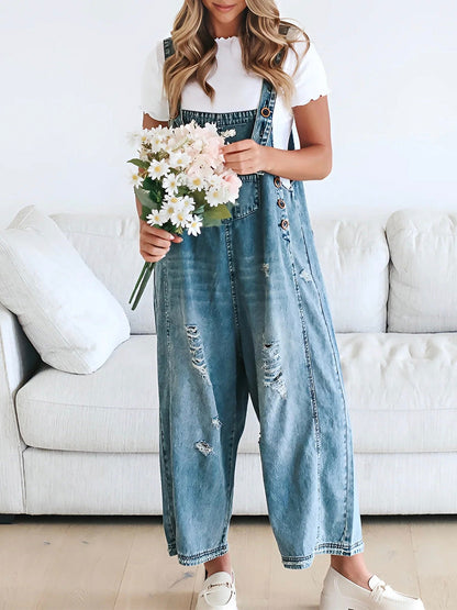 Comfortabele oversized jumpsuit met vintage denim look