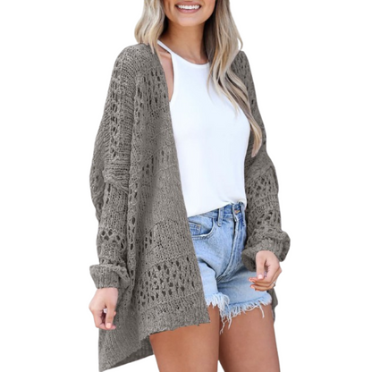 Luchtige comfortabele gebreide dames cardigan met boho details