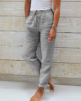 Comfortabele Luchtige Dames Broek met Elastische Taille en Zakken