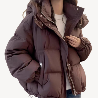 Oversized Dames Puffer Jas met Hoge Kraag en Rits