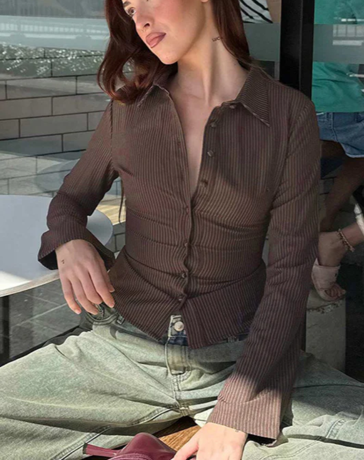 Trendy Dames Blouse met Wijde Lange Mouwen en Strepen