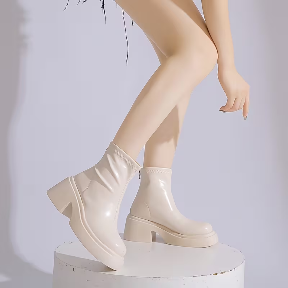 Elegant Women's Leather Ankle Boots With Warm Lining And Zipper