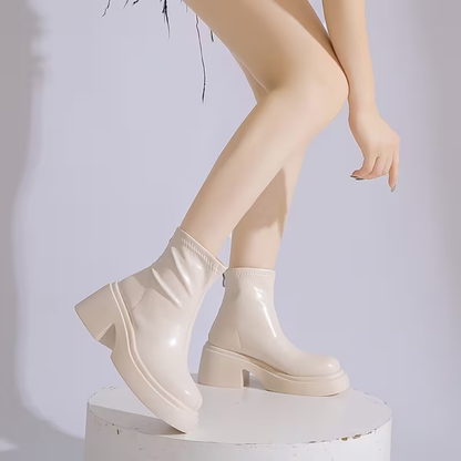 Elegant Women's Leather Ankle Boots With Warm Lining And Zipper