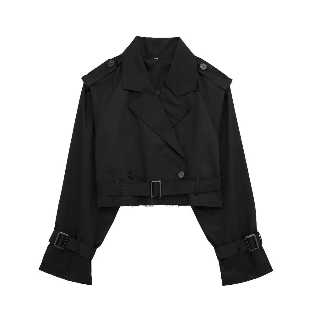 Modern Women's Cropped Trench Coat With Classic Lapels