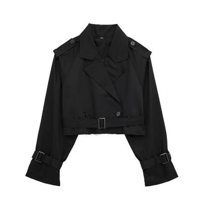 Trench-coat court moderne pour femmes avec revers classique