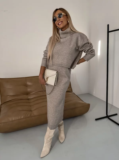 Elegante Comfortabele Gebreide Dames Set met Coltrui