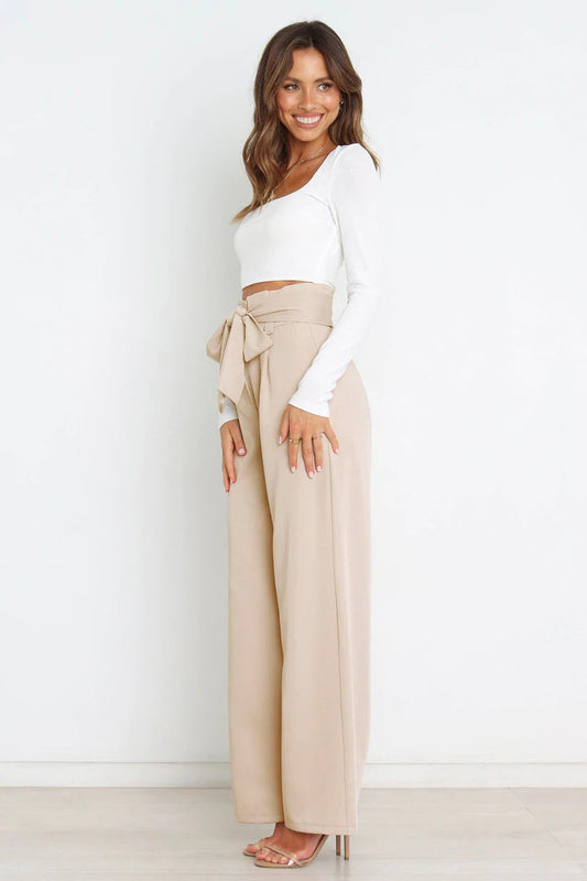 Fenna | Hoge Taille Paperbag Broek met Strikdetail