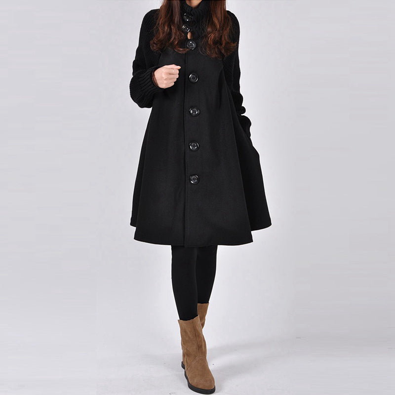 Elegant Warm Long Women's Coat with Turtleneck