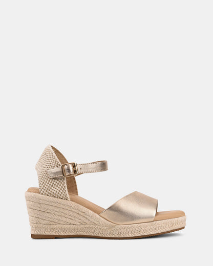 Sandales à Compensé Dorées de Luxe pour Femmes avec Fermeture à Boucle